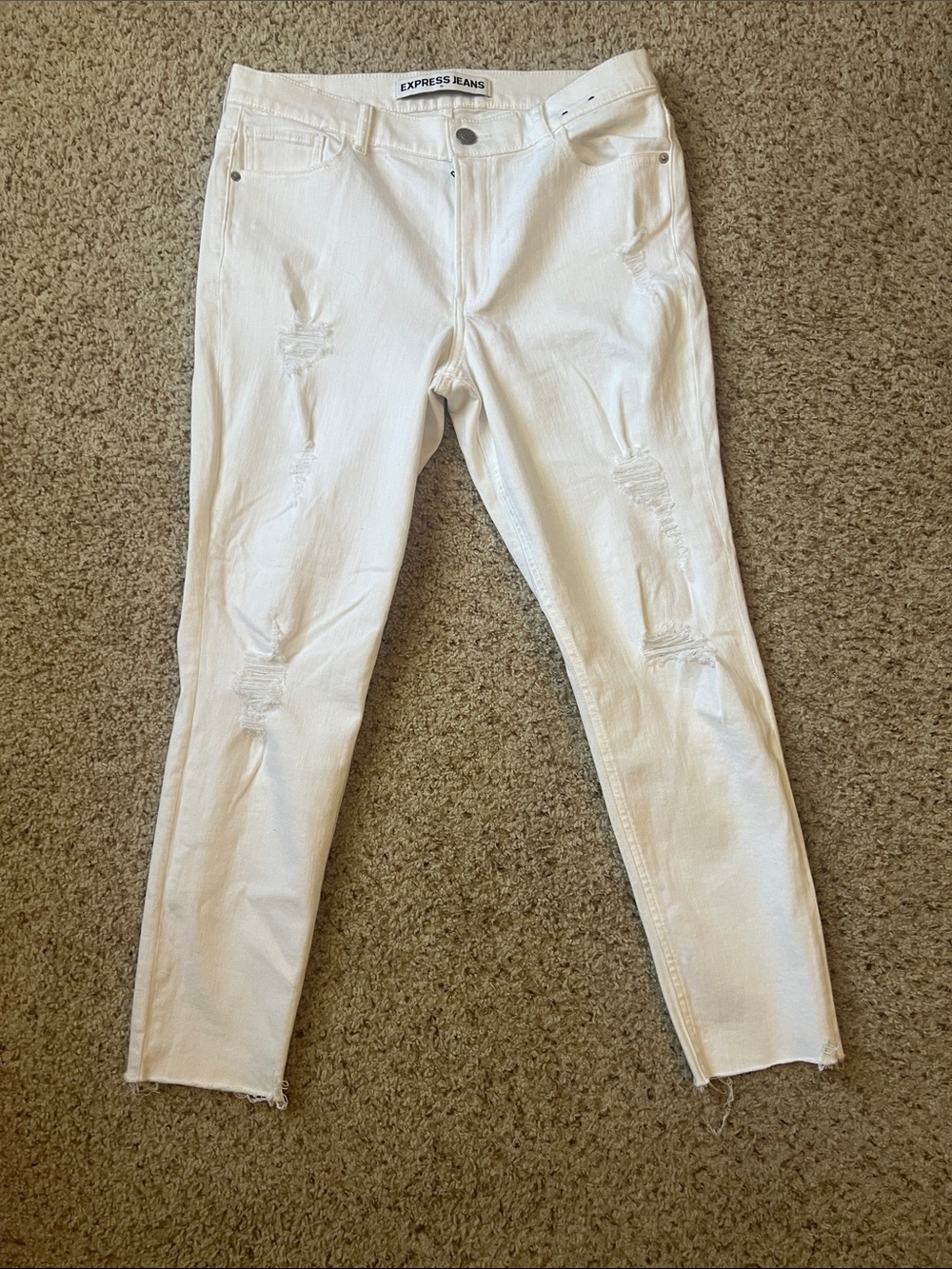 Express White Ripped Ankle Jeans